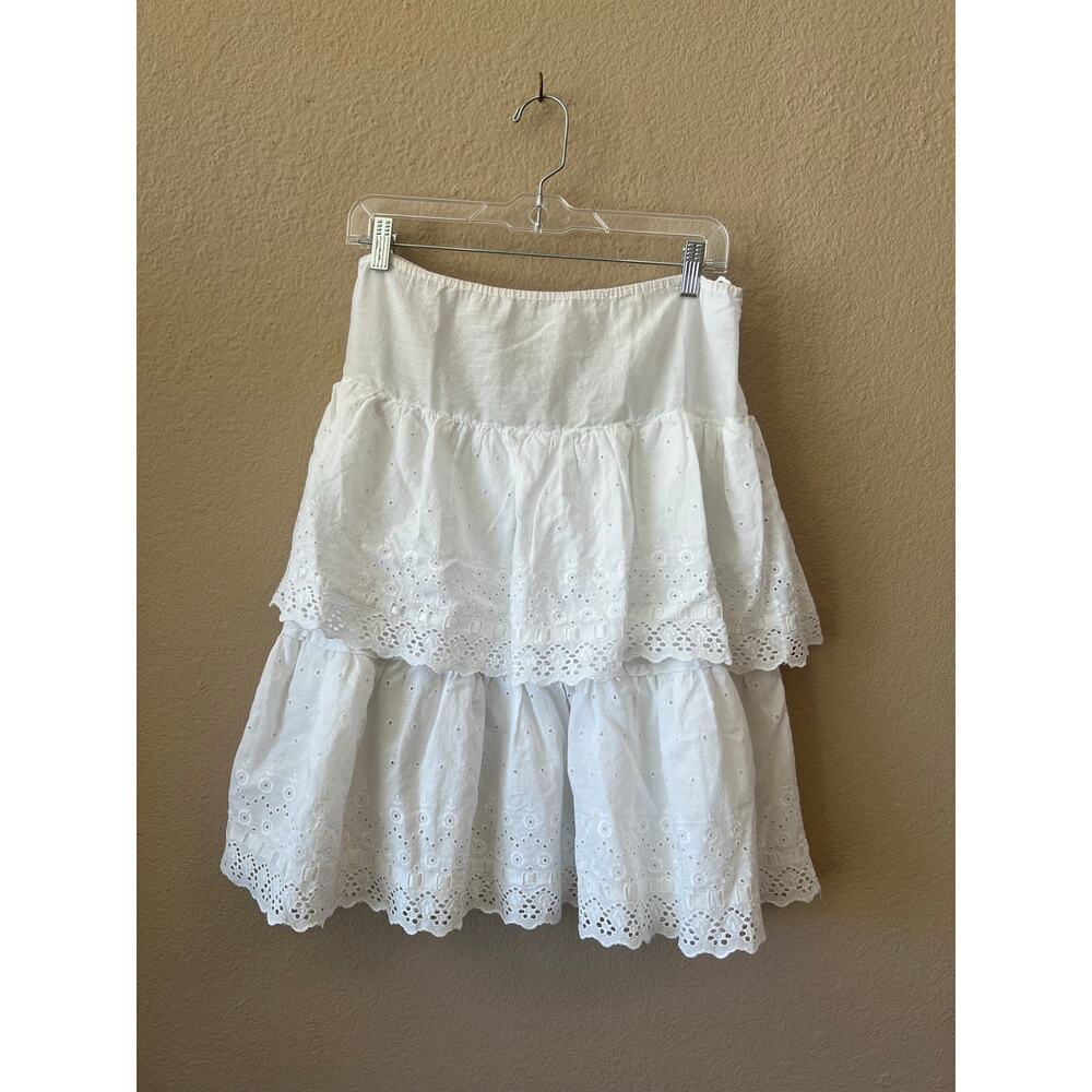 Vintage lace eyelet petticoat skirt with ribbon accents size M